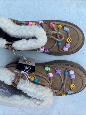 Target Kids Brown Faux-Shearling Boots with Colorful Bead Charms